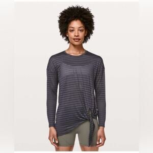 Lululemon Sheer Striped Purple Tie Front Long Sleeve Yoga Top